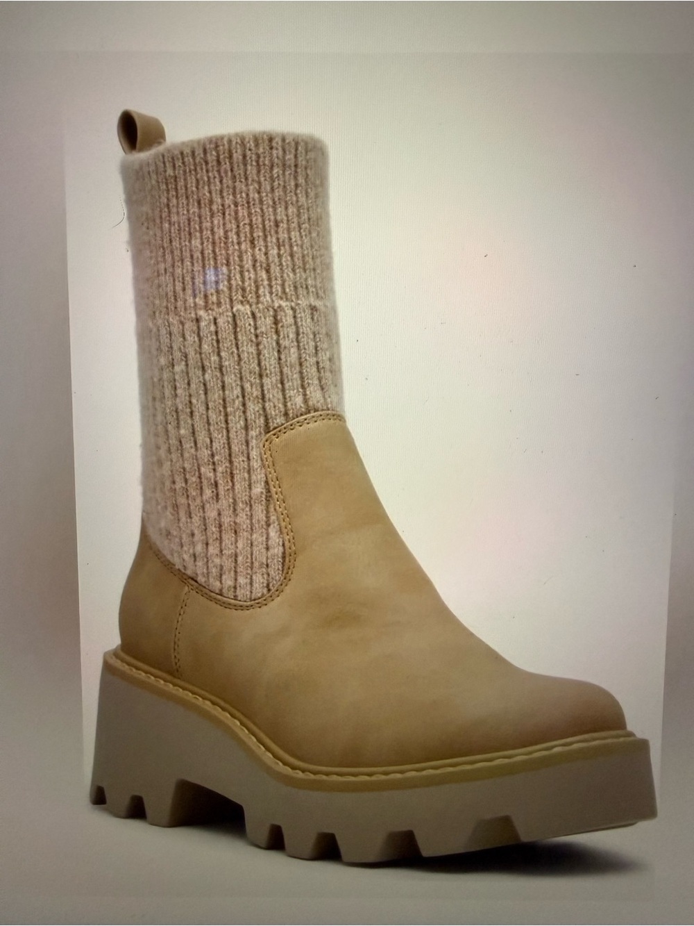 Dolce Vita Beige Knit-Shaft Platform Chelsea Boot